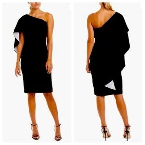Carmen Marc Valvo Black One-Shoulder Dress